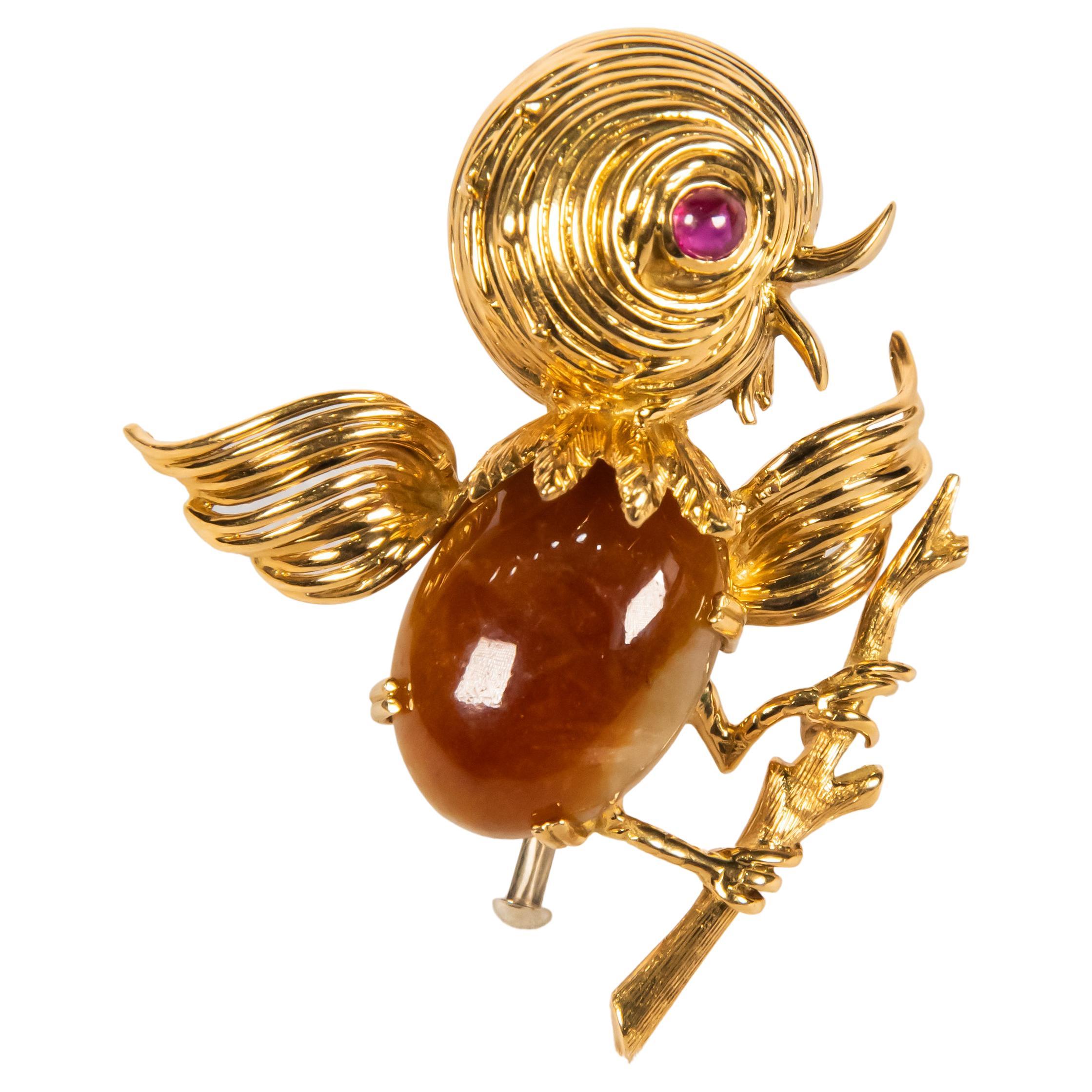 Hermes Gold Brooch For Sale at 1stDibs