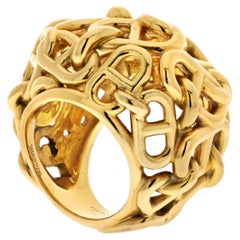 Hermes 18K Gelbgold Chaîne d'Ancre Dome Cocktail Ring