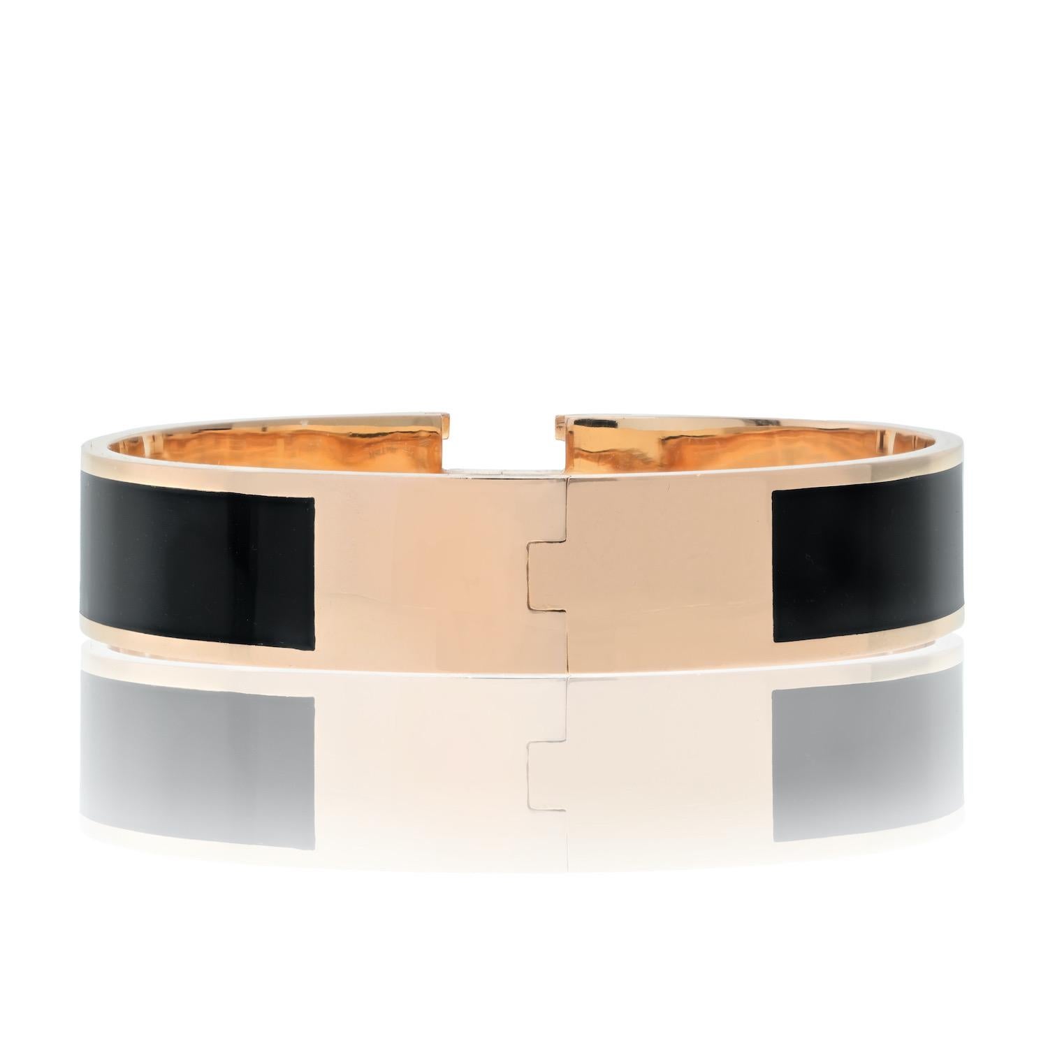 Moderne Hermes Bracelet en or jaune 18K Clic Clac H diamant émail noir en vente