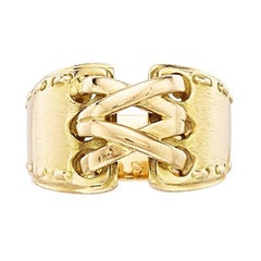 Hermes 18k Yellow Gold Corset Stitch Ring Size 6 10.6 grams