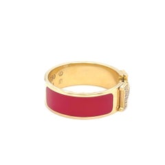 Hermes 18k Yellow Gold Diamond and Red Enamel H Clic Clac Ring Size 7 5.5g