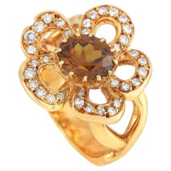 Hermès 18K Yellow Gold Diamond Citrine Flower Ring