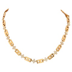 Hermes 18K Yellow Gold Diamond 'H' Link Chain Necklace