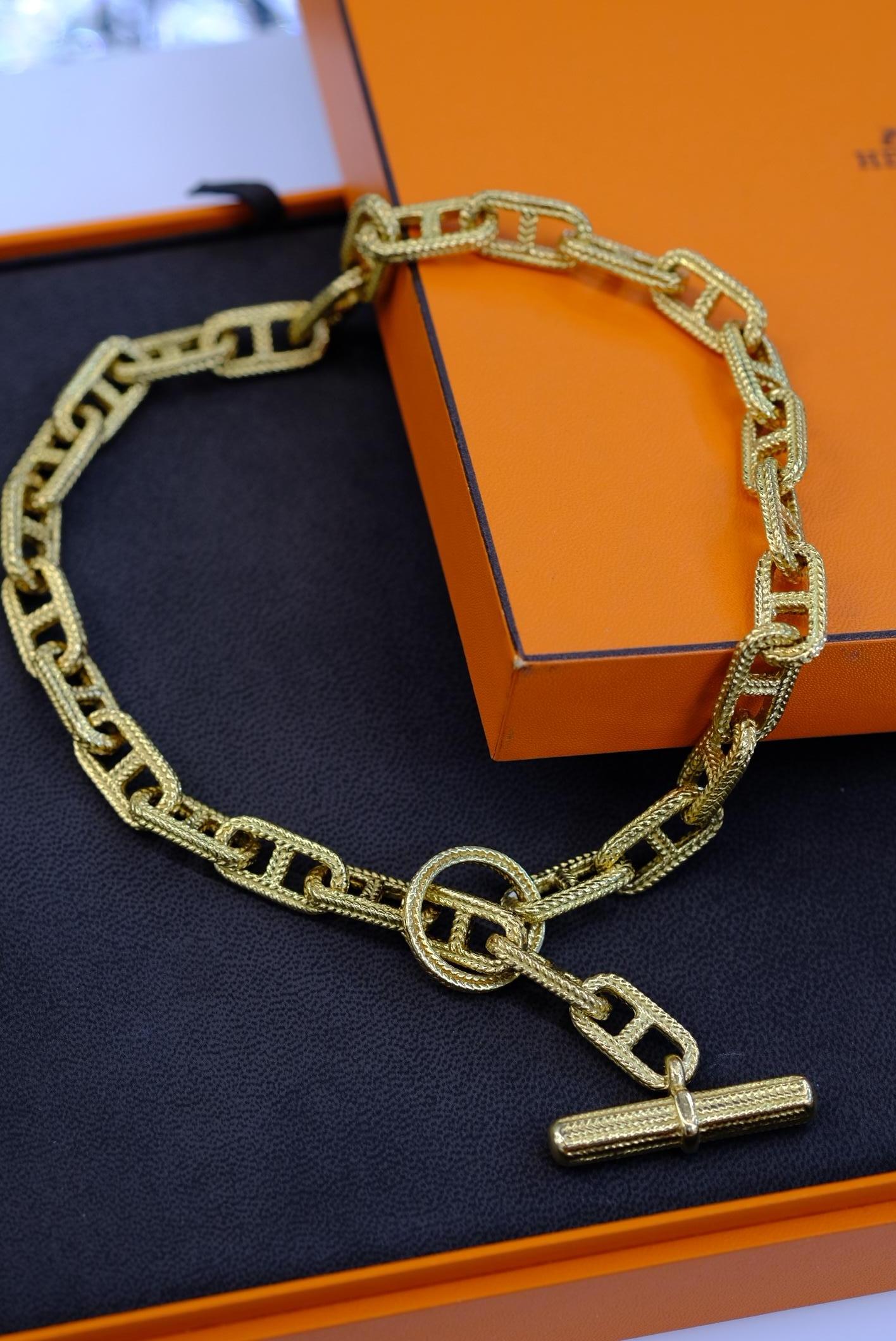 Hermès 18K Yellow Gold George L’Enfant Chaine D'ancre Link Chain Necklace im Angebot 3