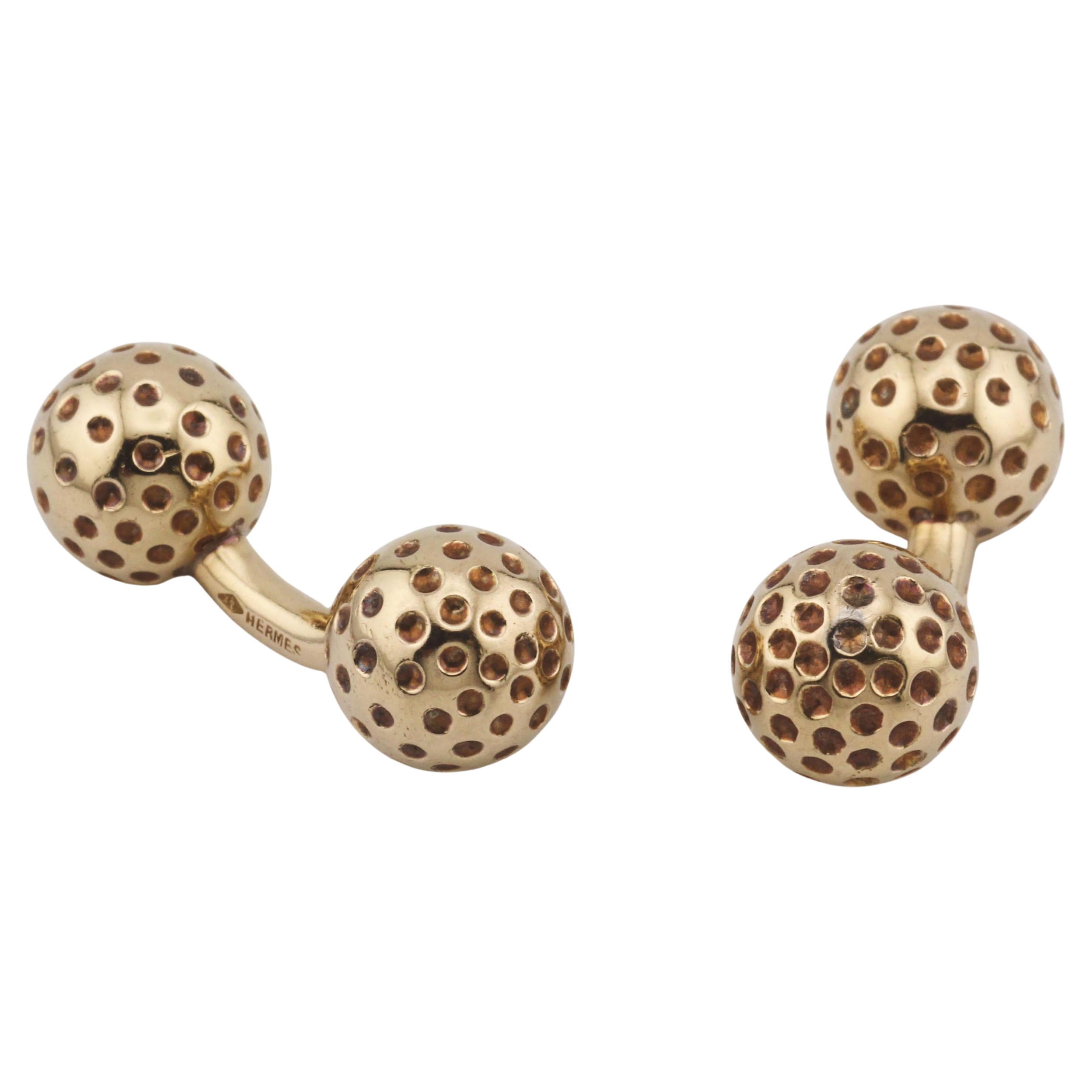 Hermes  18k Yellow Gold Golf Motif Dumbbell Cufflinks