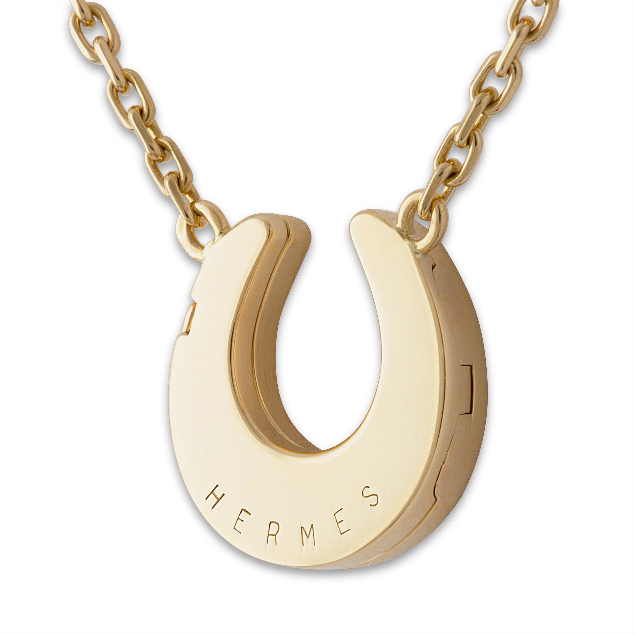 Hermes 18 Karat Yellow Gold Horshoe Diamond Necklace In Excellent Condition In New York, NY