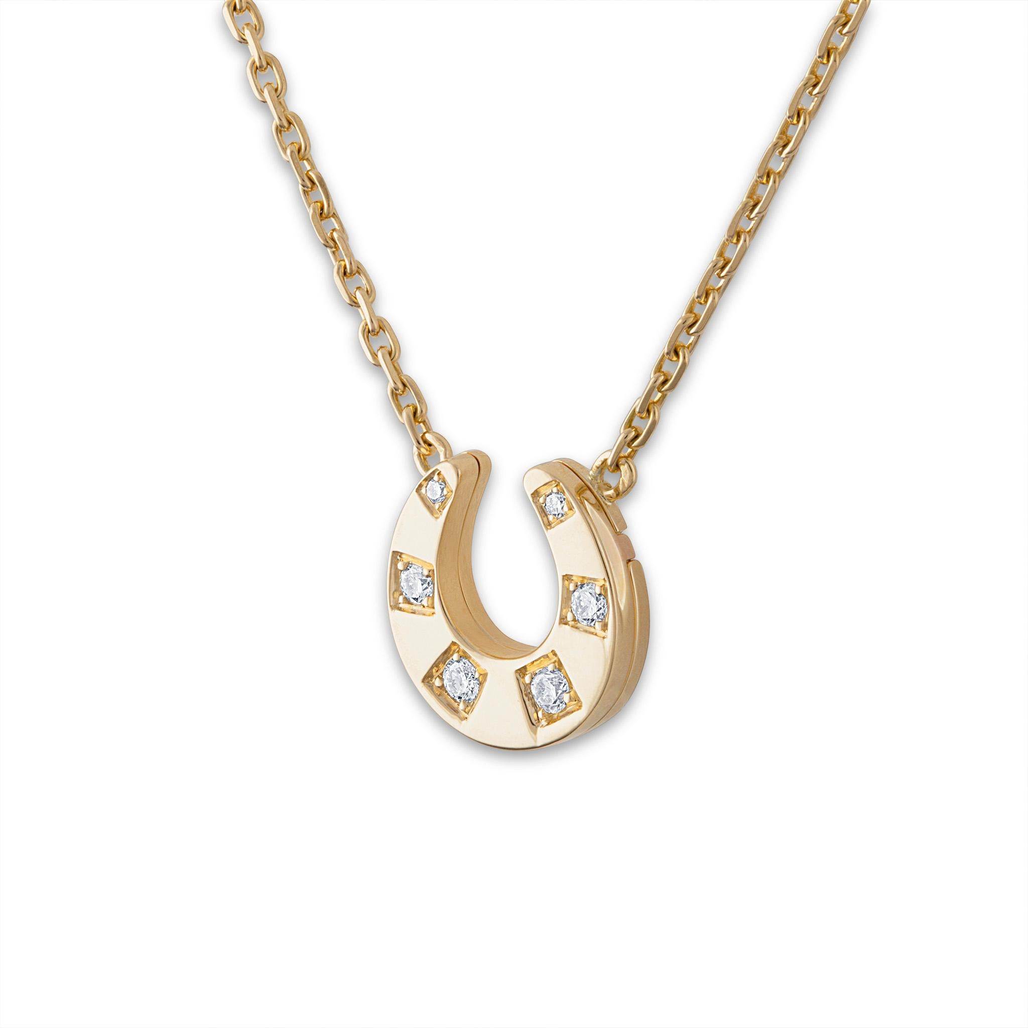 Women's Hermes 18 Karat Yellow Gold Horshoe Diamond Necklace