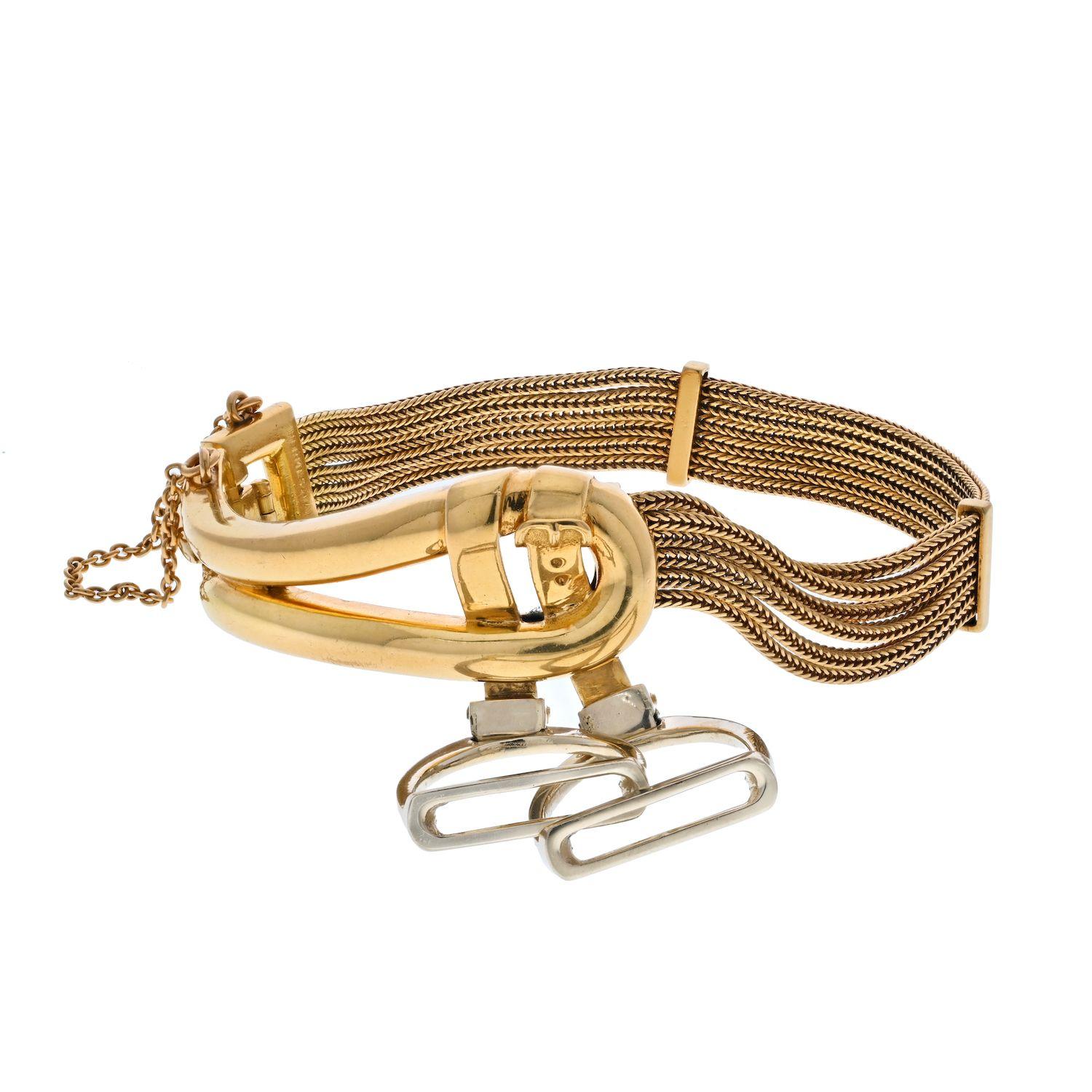 Hermes 18K Yellow Gold Paris Stirrup Buckle Bracelet For Sale at
