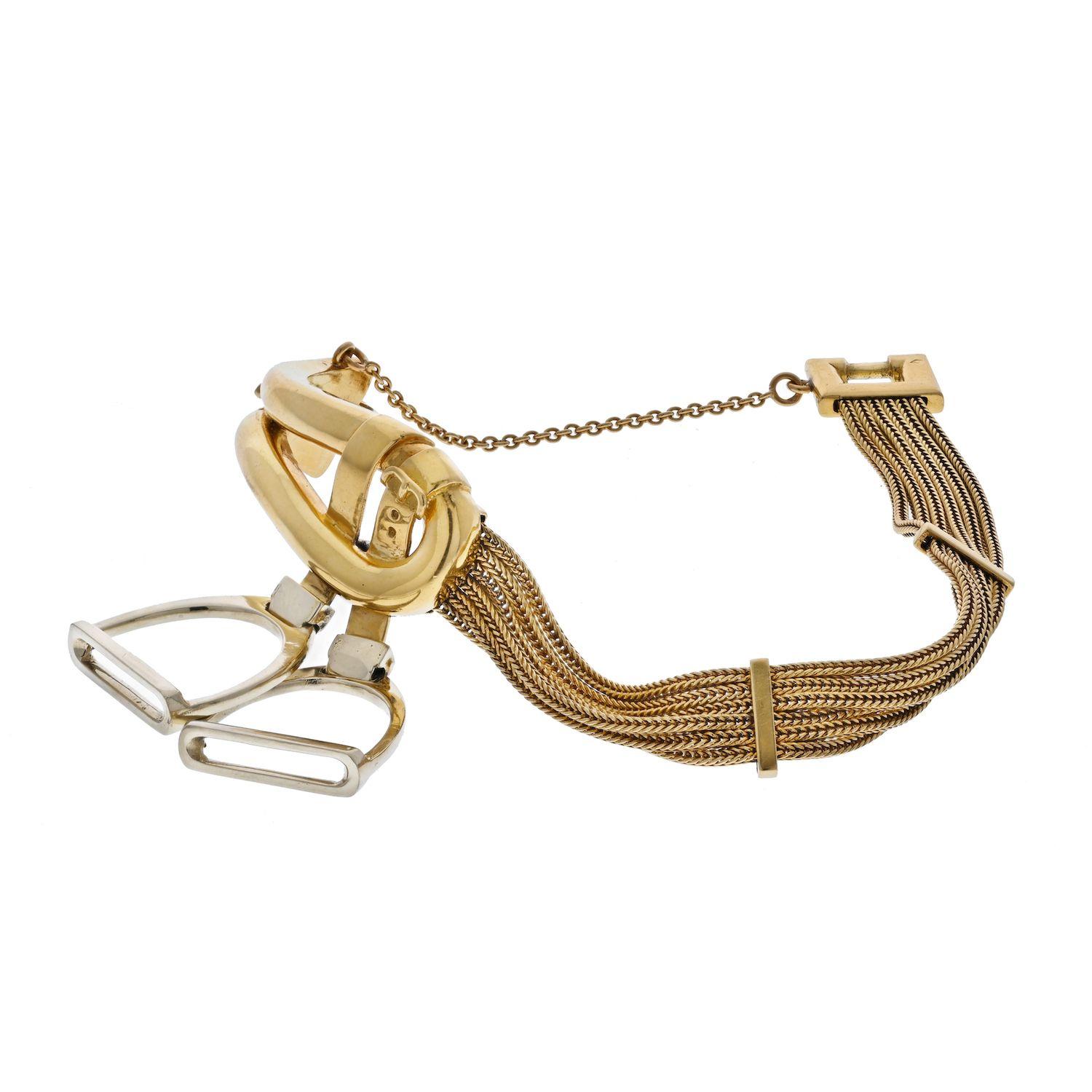 Hermes 18K Yellow Gold Paris Stirrup Buckle Bracelet For Sale at