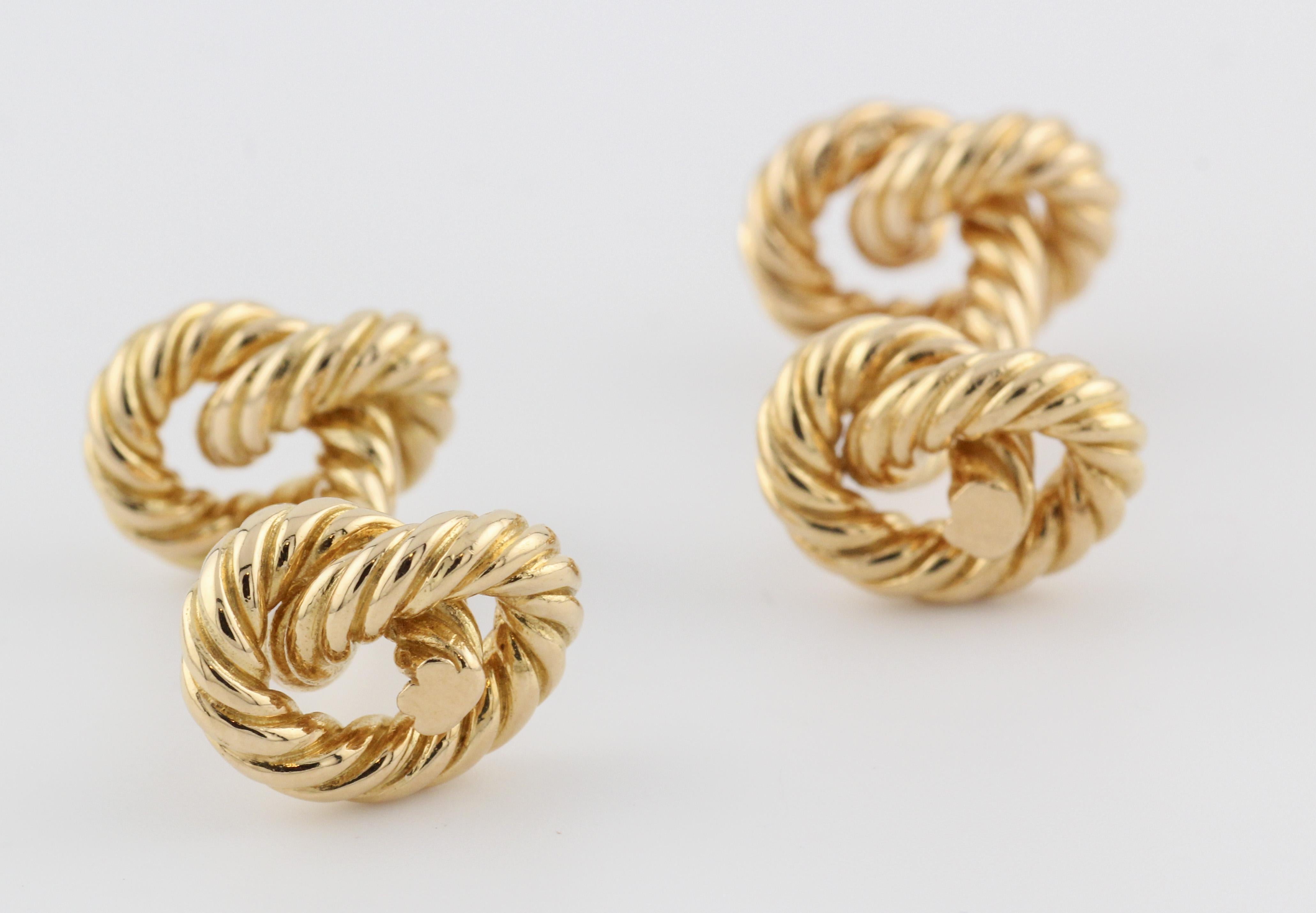 Hermes 18k Yellow Gold Rope Knot Cufflinks In Excellent Condition In Bellmore, NY