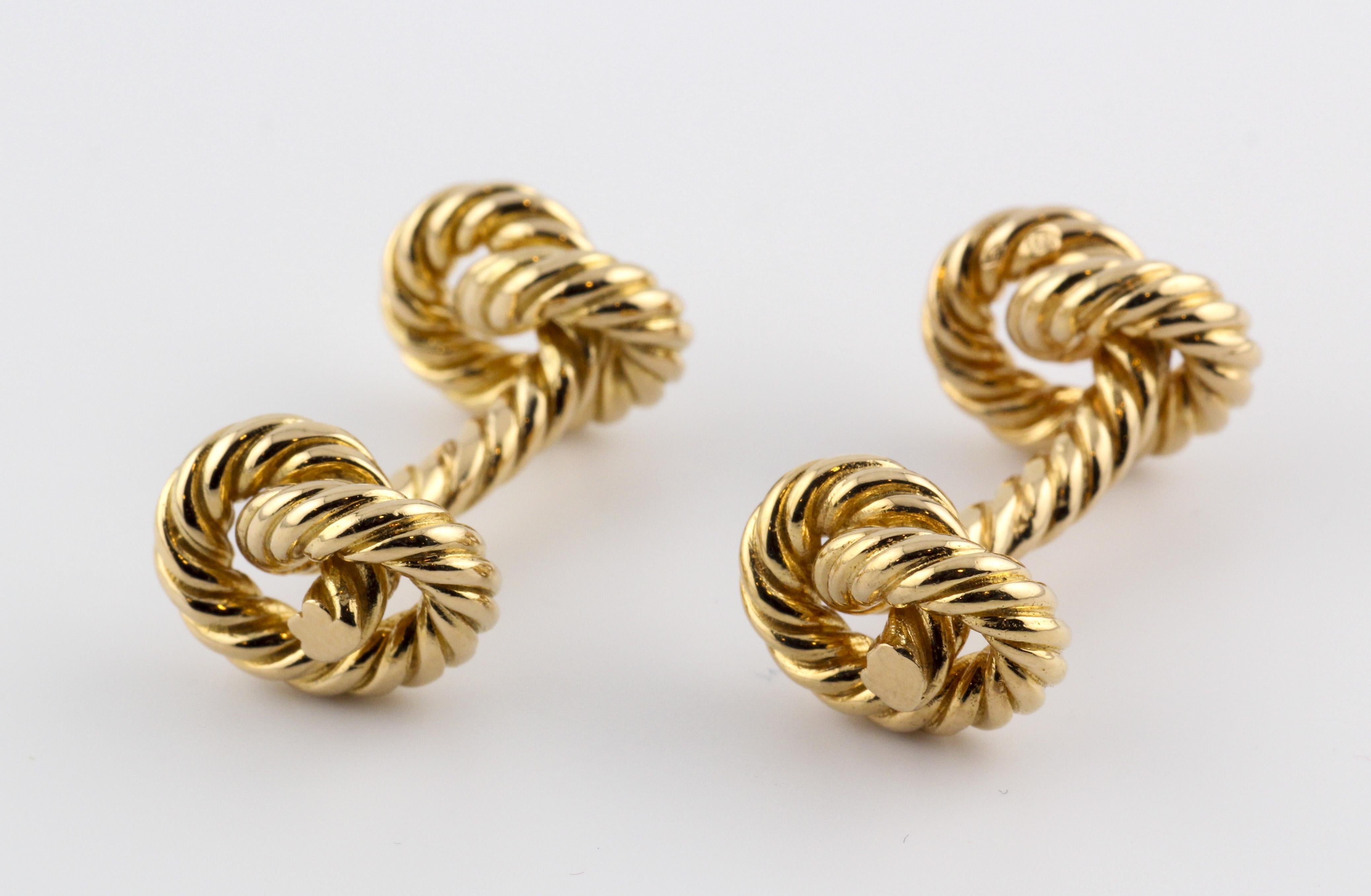 Men's Hermes 18k Yellow Gold Rope Knot Cufflinks