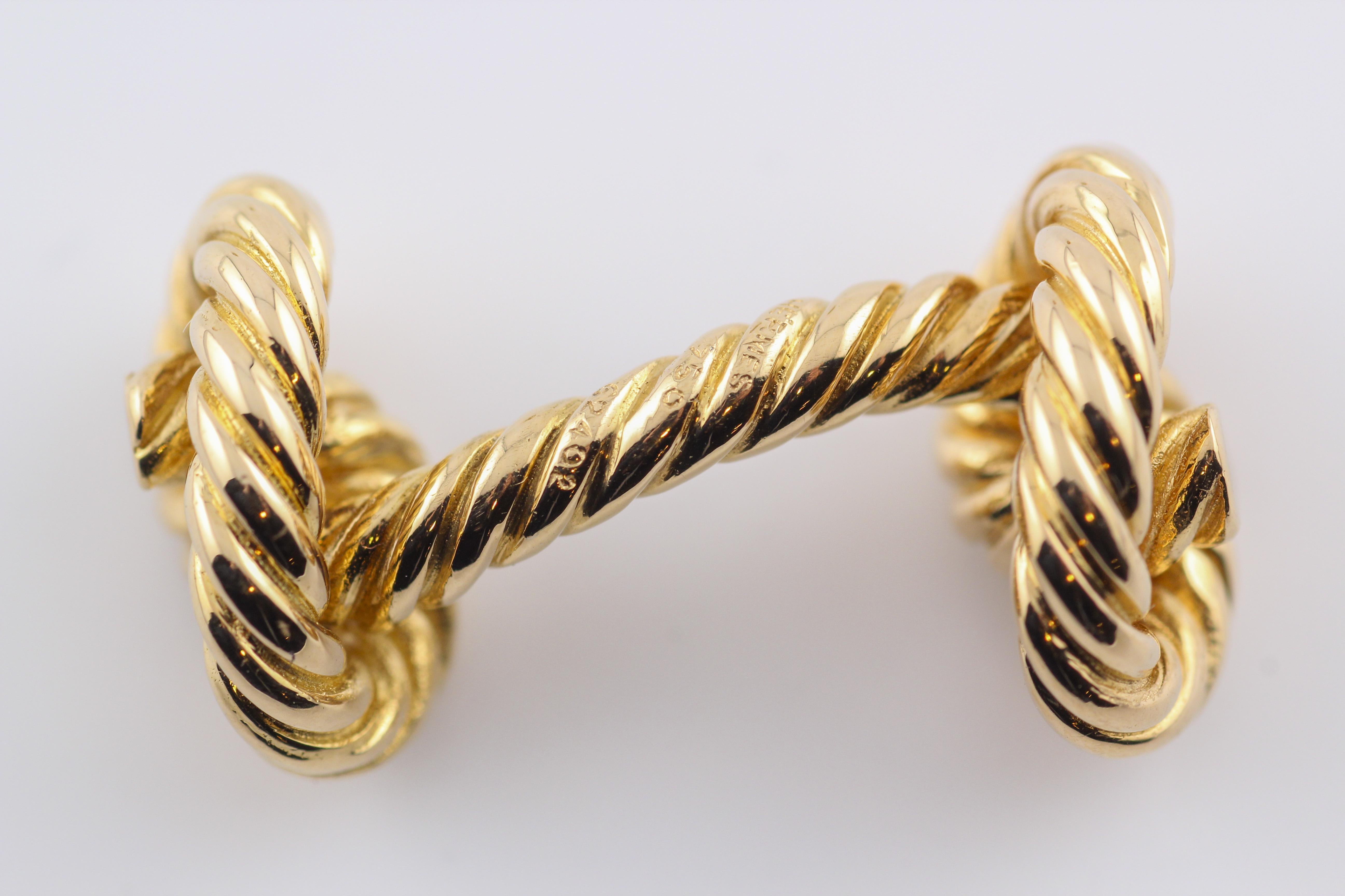 Hermes 18k Yellow Gold Rope Knot Cufflinks 1
