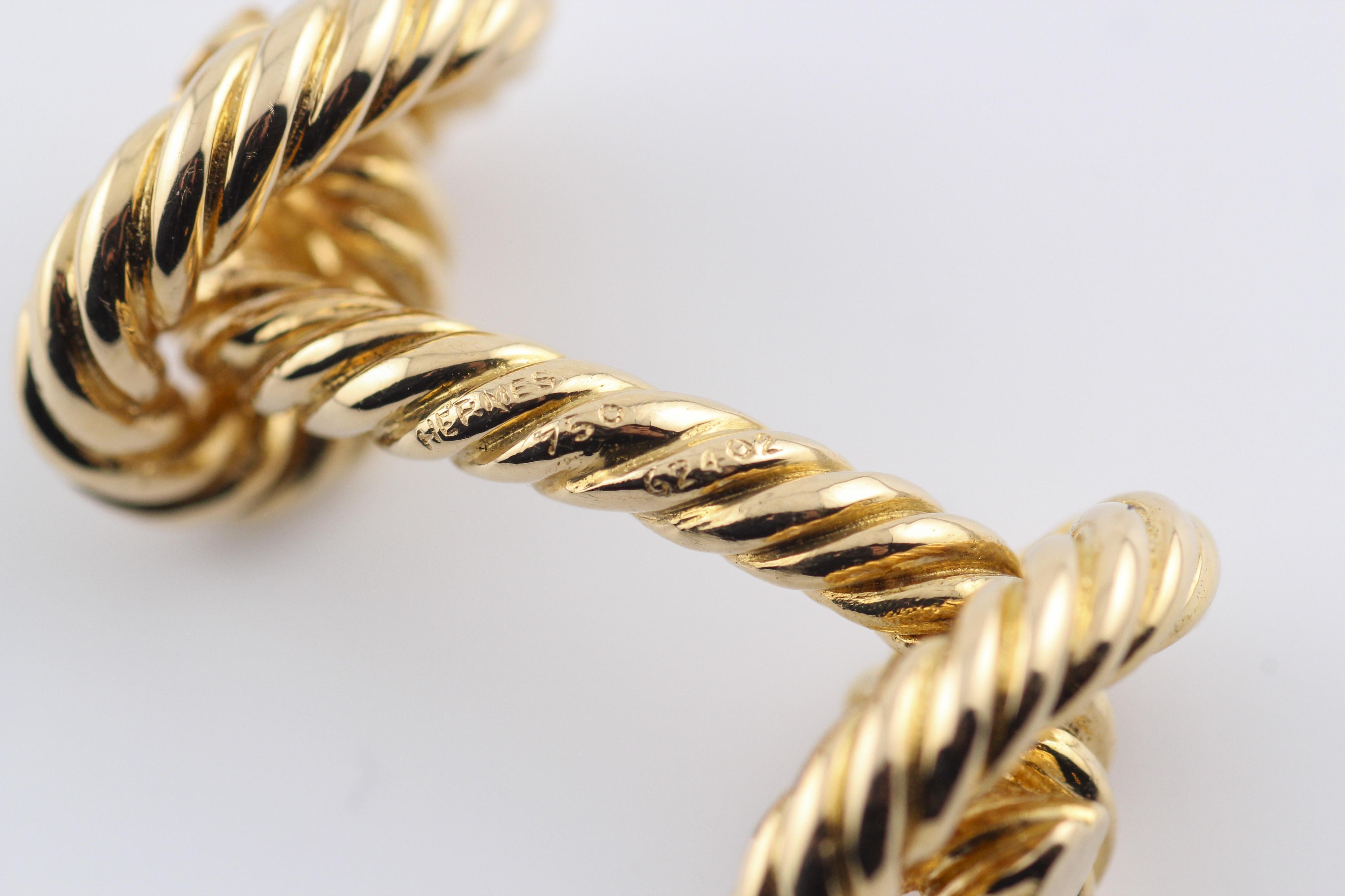 Hermes 18k Yellow Gold Rope Knot Cufflinks 3