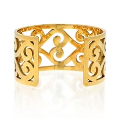Hermes 18K Yellow Gold Scroll Work Cuff Bracelet
