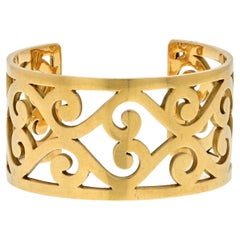 Vintage Hermes 18K Yellow Gold Scroll Work Cuff Bracelet