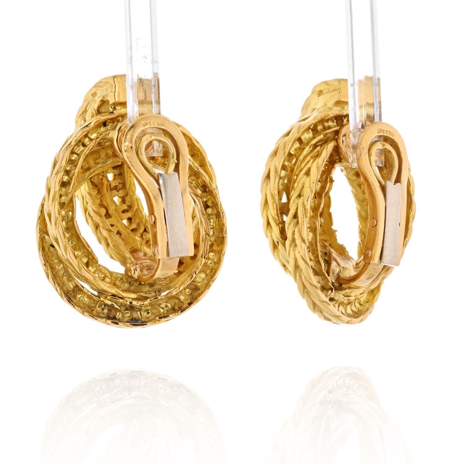 Modern Hermes 18K Yellow Gold the Knot Style Earrings