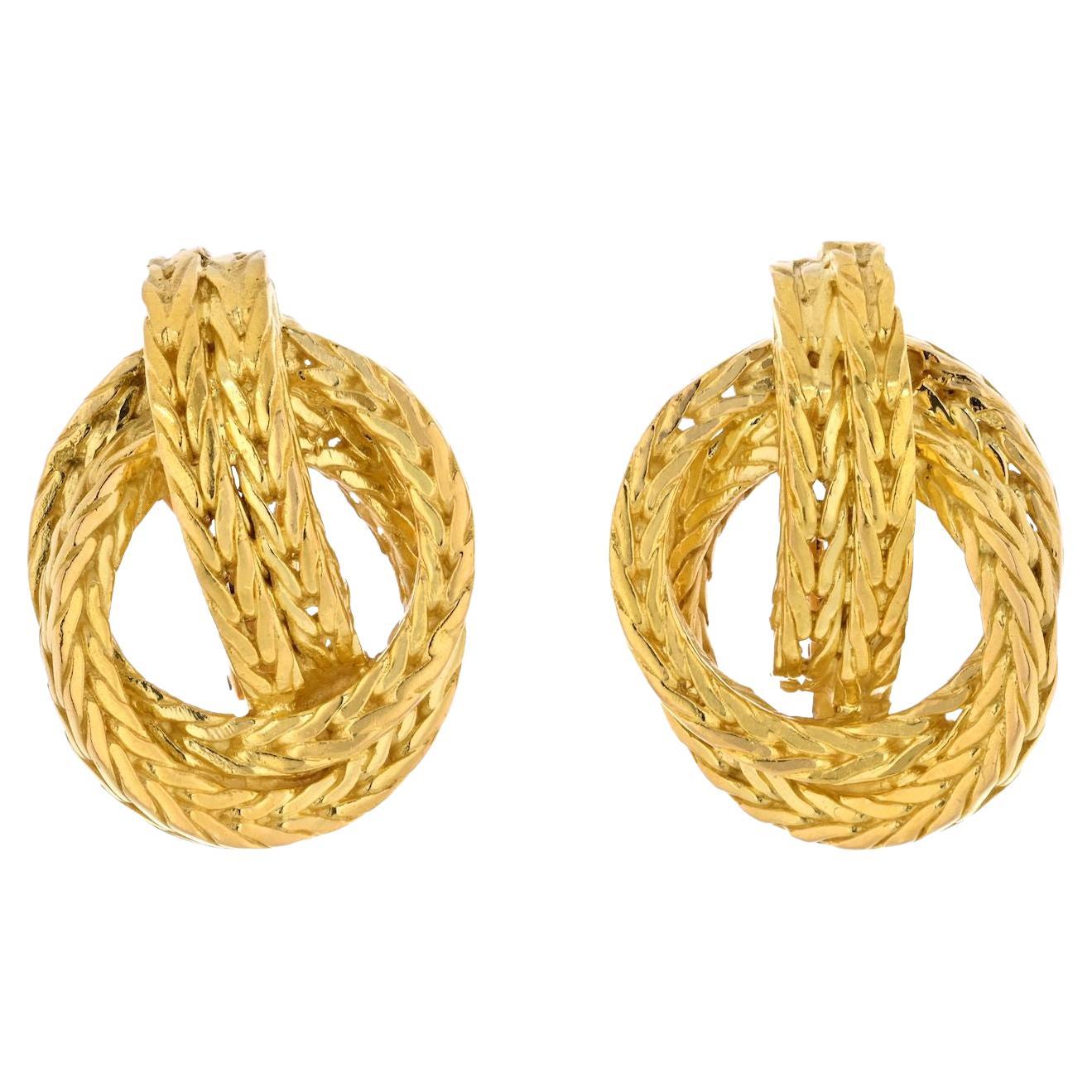 Hermes 18K Yellow Gold the Knot Style Earrings