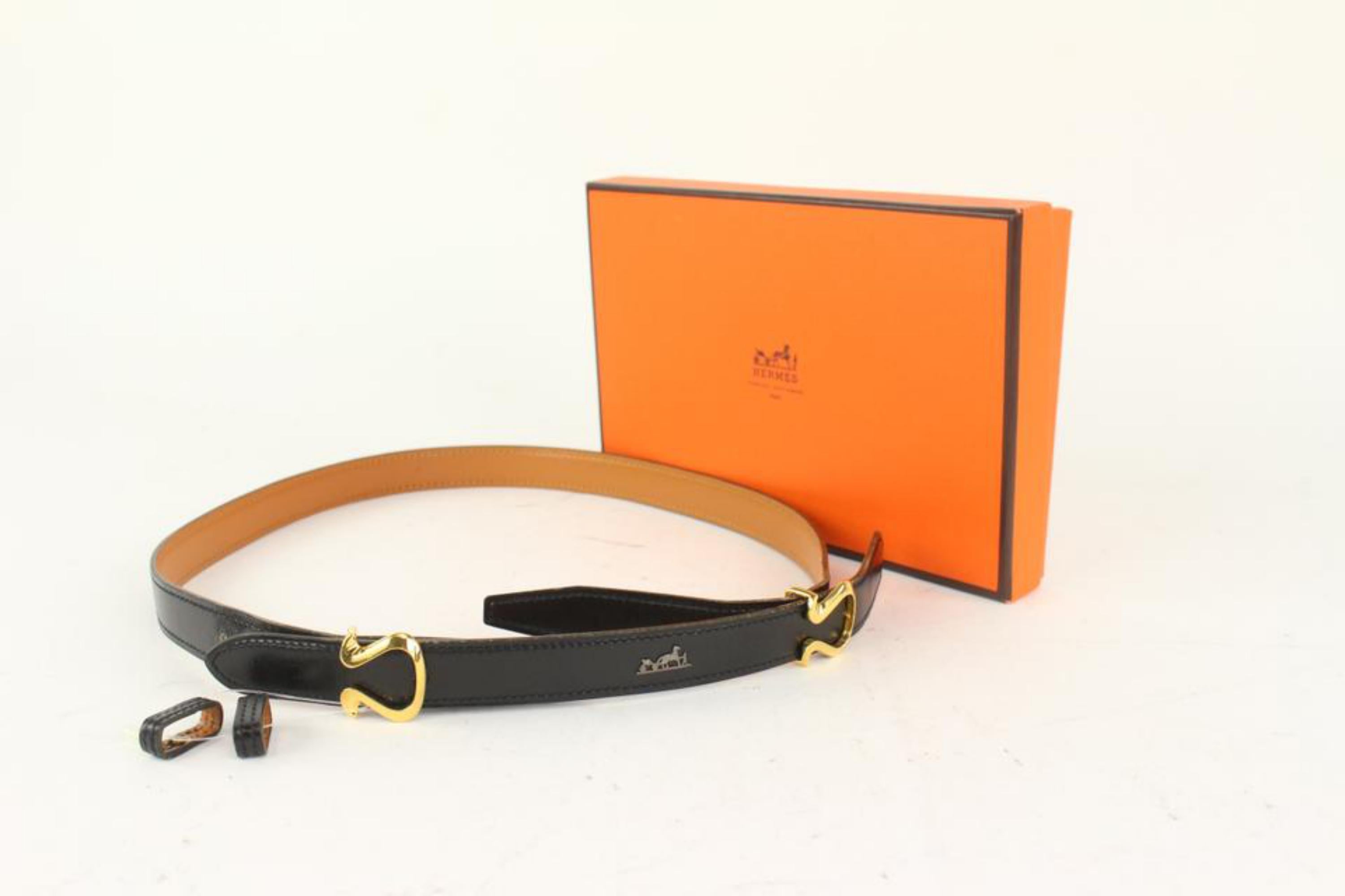 Hermès 18mm Black x Gold Harp Belt 1018h4 For Sale 8