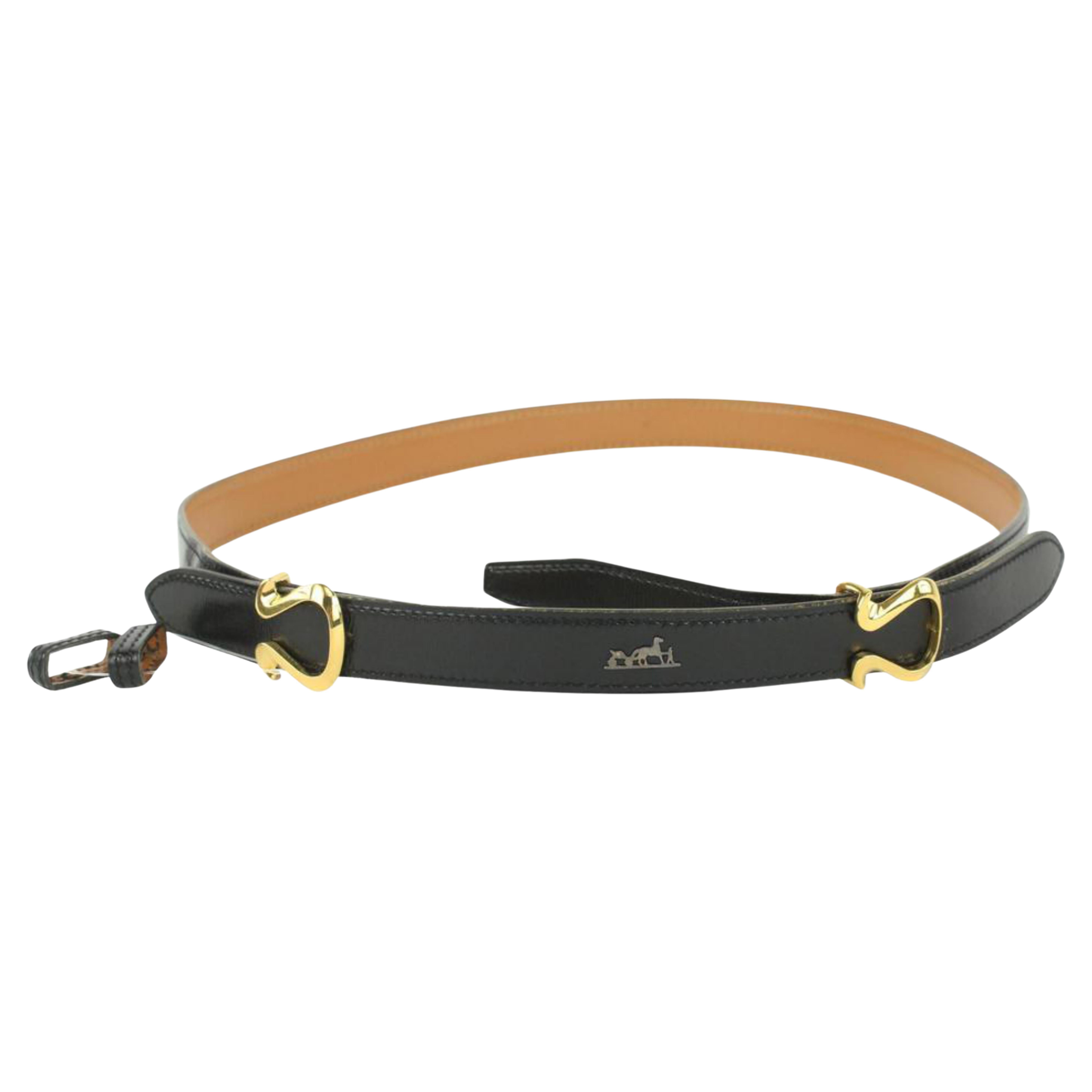 Hermès 18mm Black x Gold Harp Belt 1018h4 For Sale