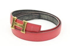 Hermès 18mm Gold x Black x Red Reversible H Logo Thin Belt Kit 25h321s