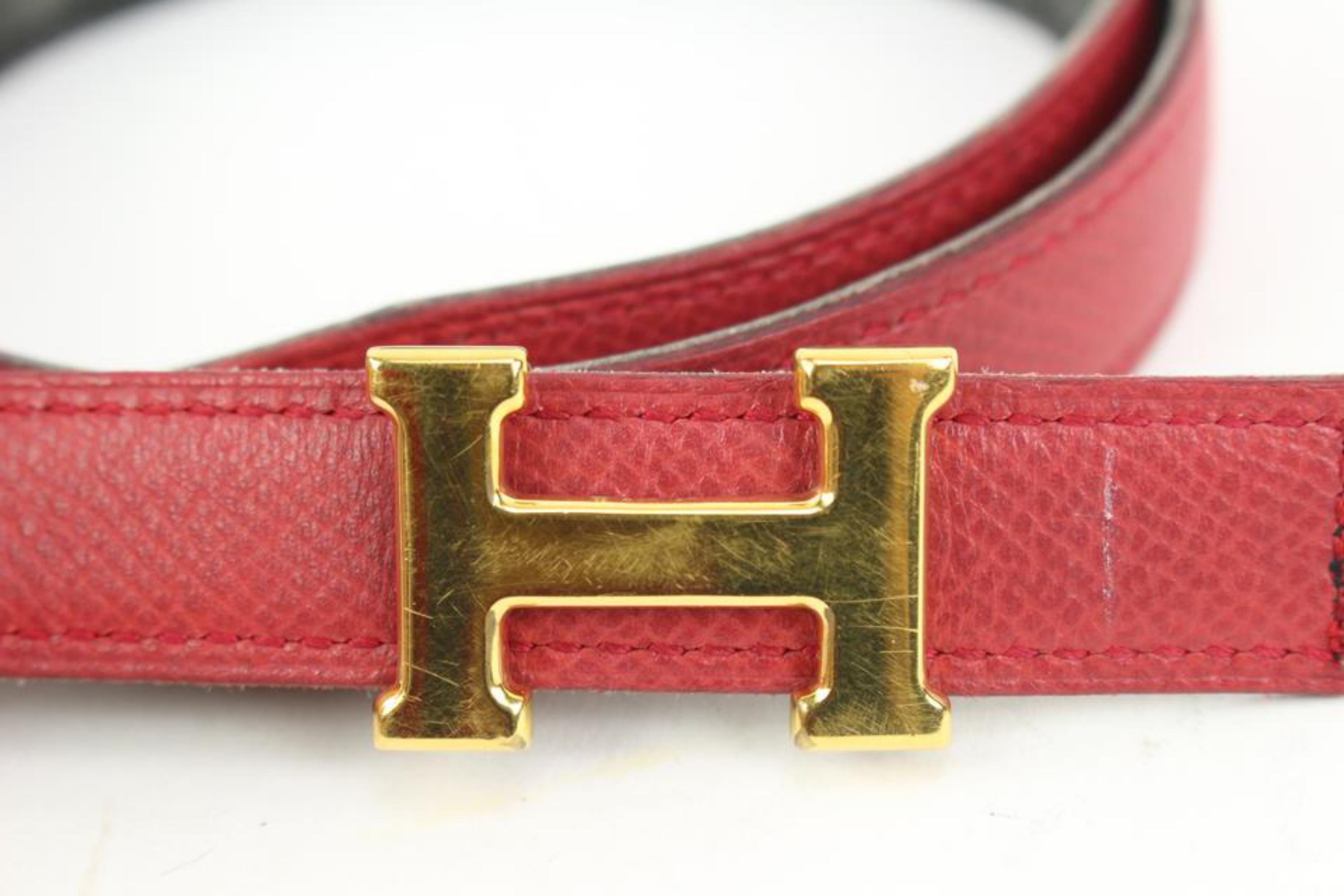 Hermès 18mm Gold x Black x Red Reversible H Logo Thin Belt Kit 25h321s Pour femmes en vente