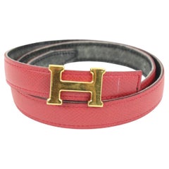 Hermès 18mm Gold x Black x Red Reversible H Logo Thin Belt Kit 25h321s