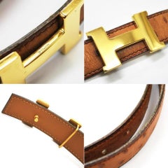 Hermès 18mm Ostrich H logo Belt Kit Reversible Gold Cognac Brown 228630