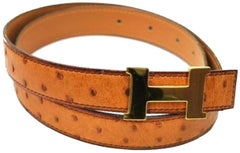 Hermès 18mm Ostrich H logo Belt Kit Reversible Gold Cognac Brown 228630