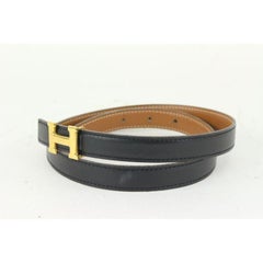 Hermès 18mm Reversible Black x Brown x Gold H Logo Thin Belt Kit 930h17