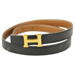 Hermès 18mm Reversible Black x Brown x Gold H Logo Thin Belt Kit 930h17