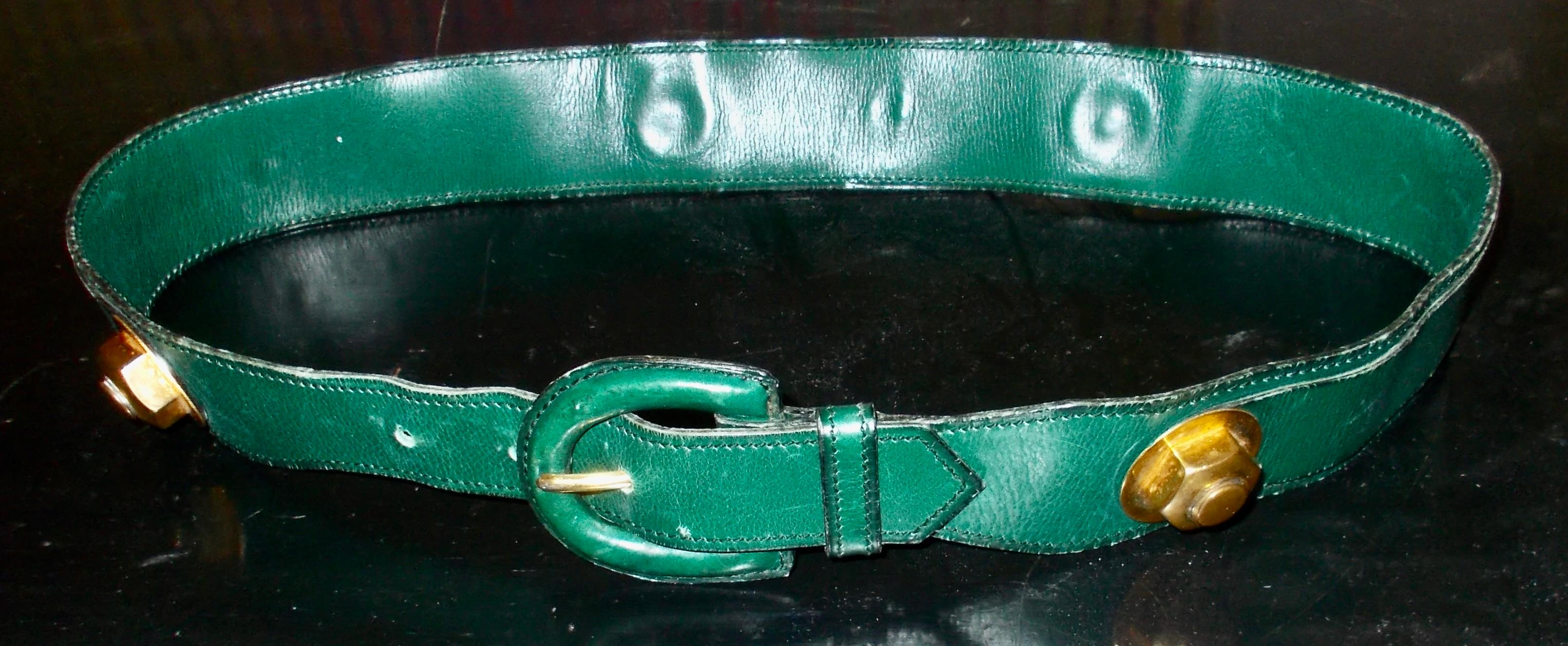 Vert Ceinture en cuir vert Hermes des années 1930 en vente