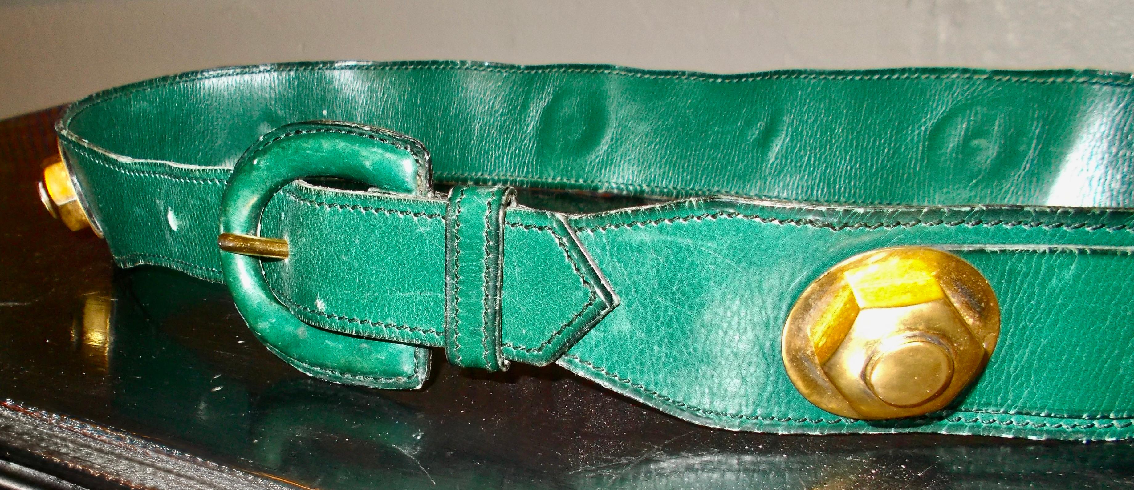 Ceinture en cuir vert Hermes des années 1930 Bon état - En vente à Sharon, CT