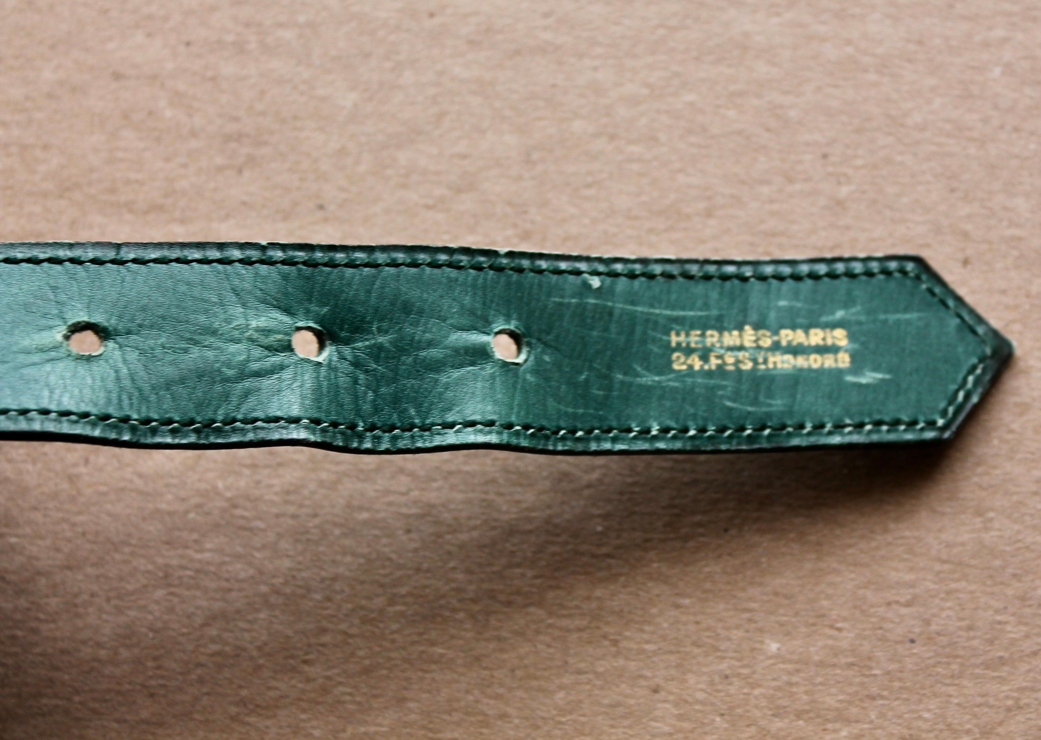 Ceinture en cuir vert Hermes des années 1930 en vente 1