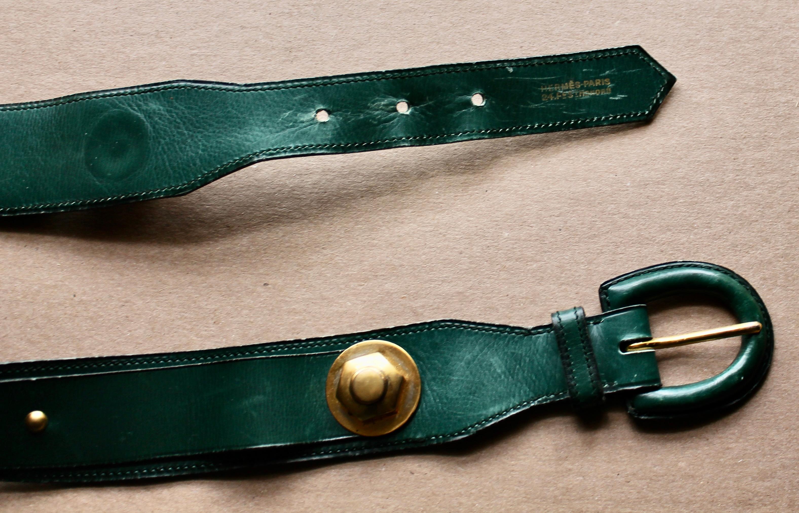 Ceinture en cuir vert Hermes des années 1930 en vente 3