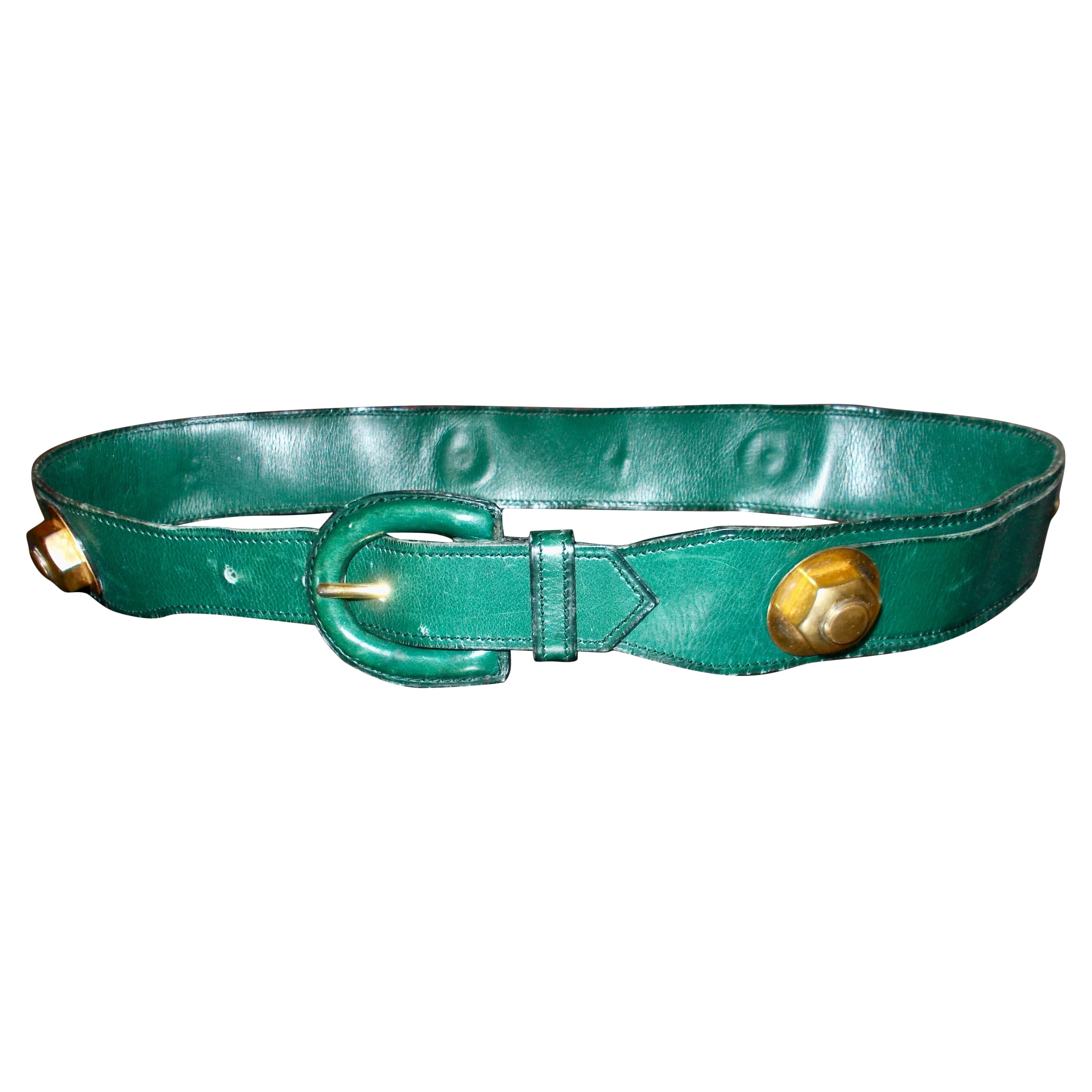 Ceinture en cuir vert Hermes des années 1930 en vente