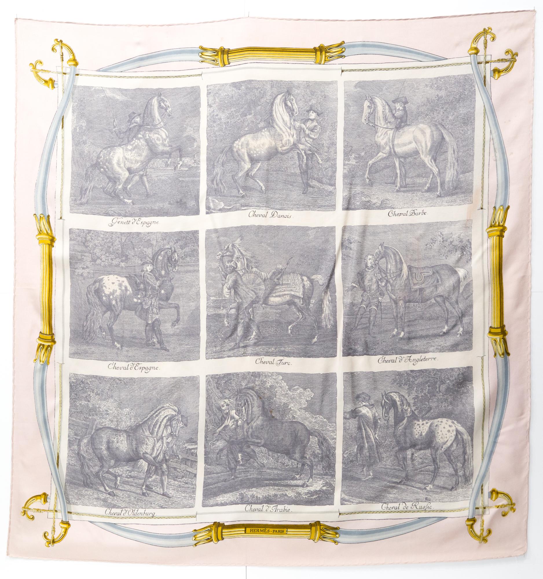 Hermes 1955 Rare Races de Chevaux by P. Ledoux Silk Scarf 3