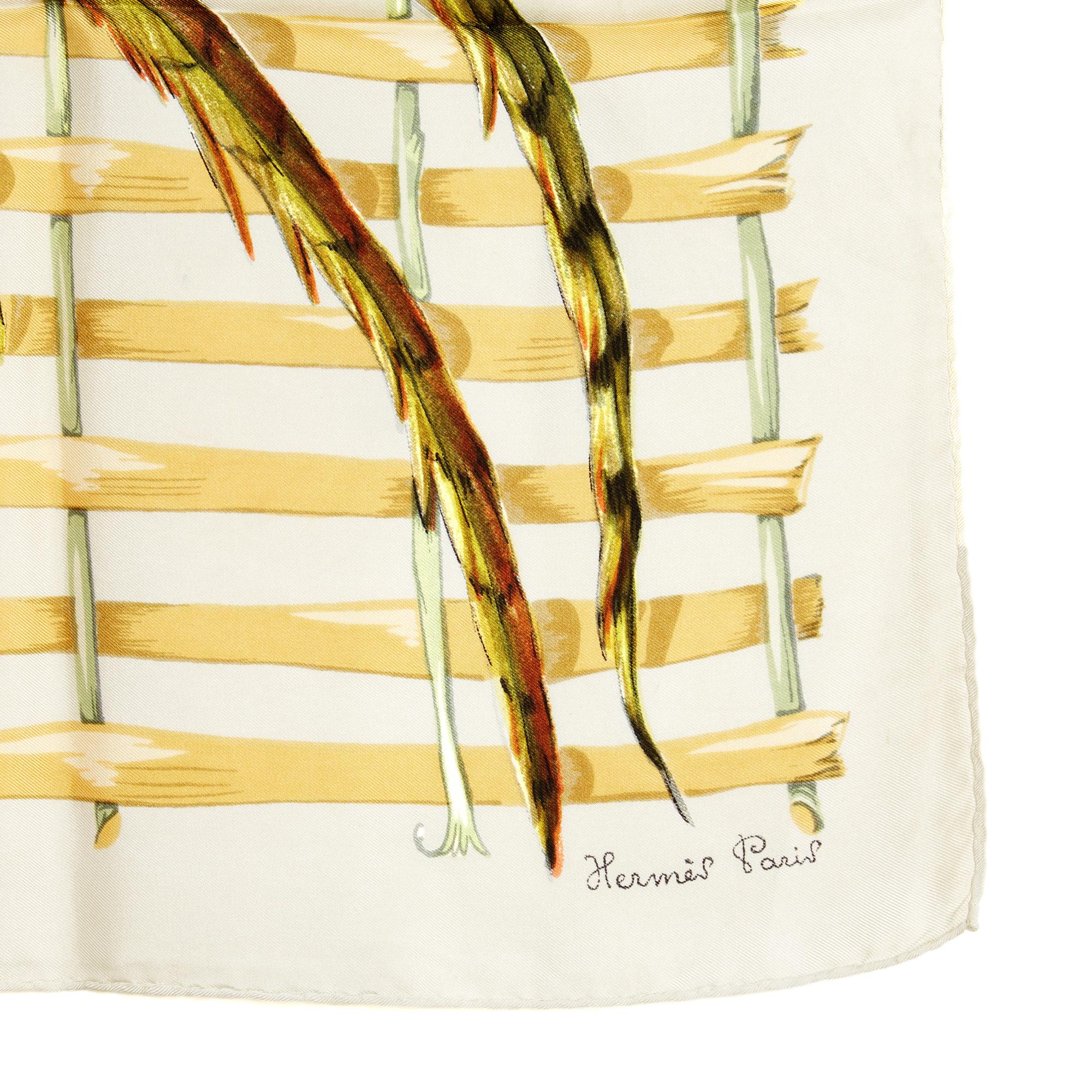 Hermès 1960 Foulard Carré 90 Faisan Real Linares Bufanda Seda Twill Carre Hermes Beige en venta