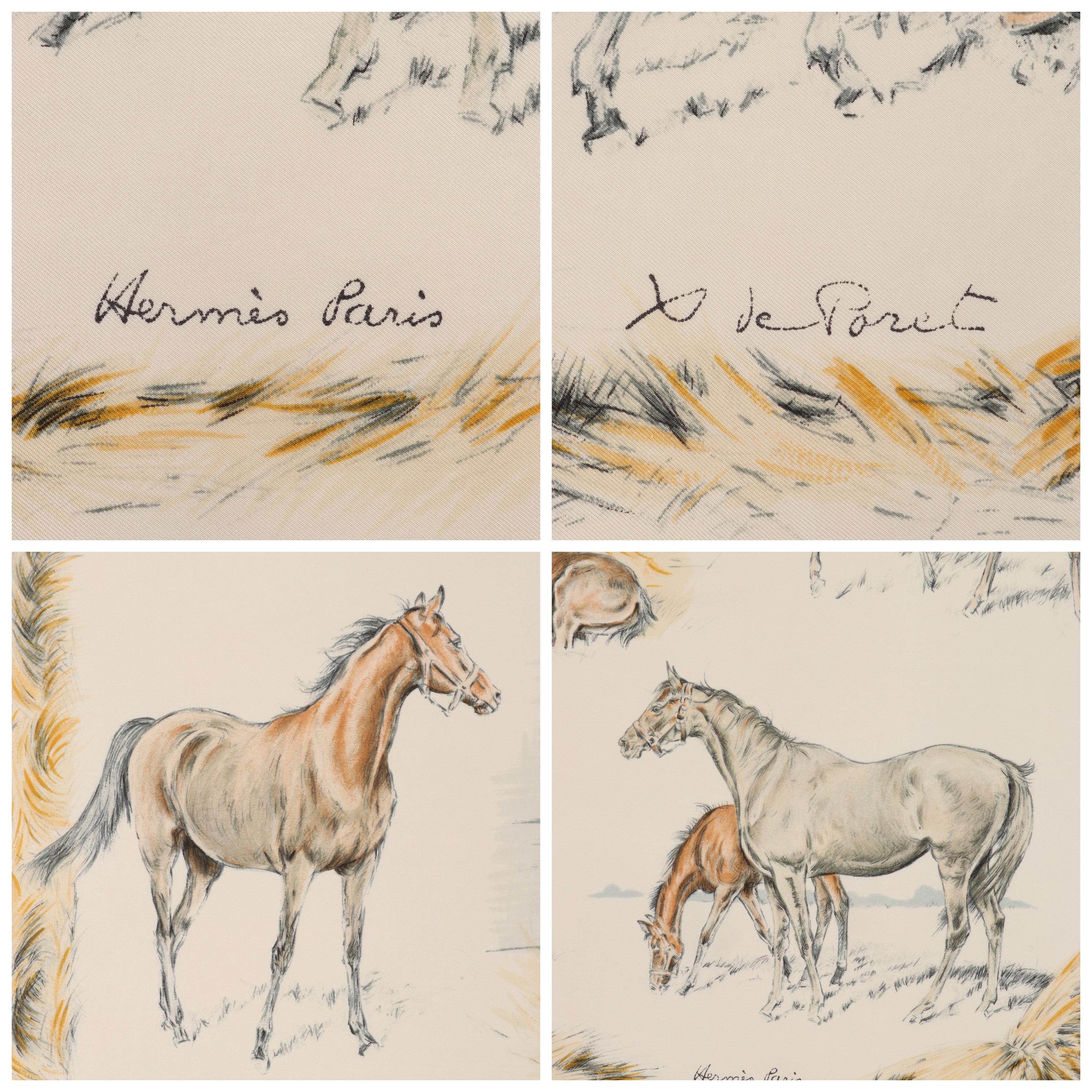 HERMES 1960 Xavier De Poret “Les Poulains” Horse Print Square Silk Scarf  1
