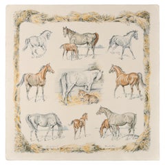 Écharpe carrée en soie imprimée cheval Xavier De Poret Les Poulains HERMÈS, 1960