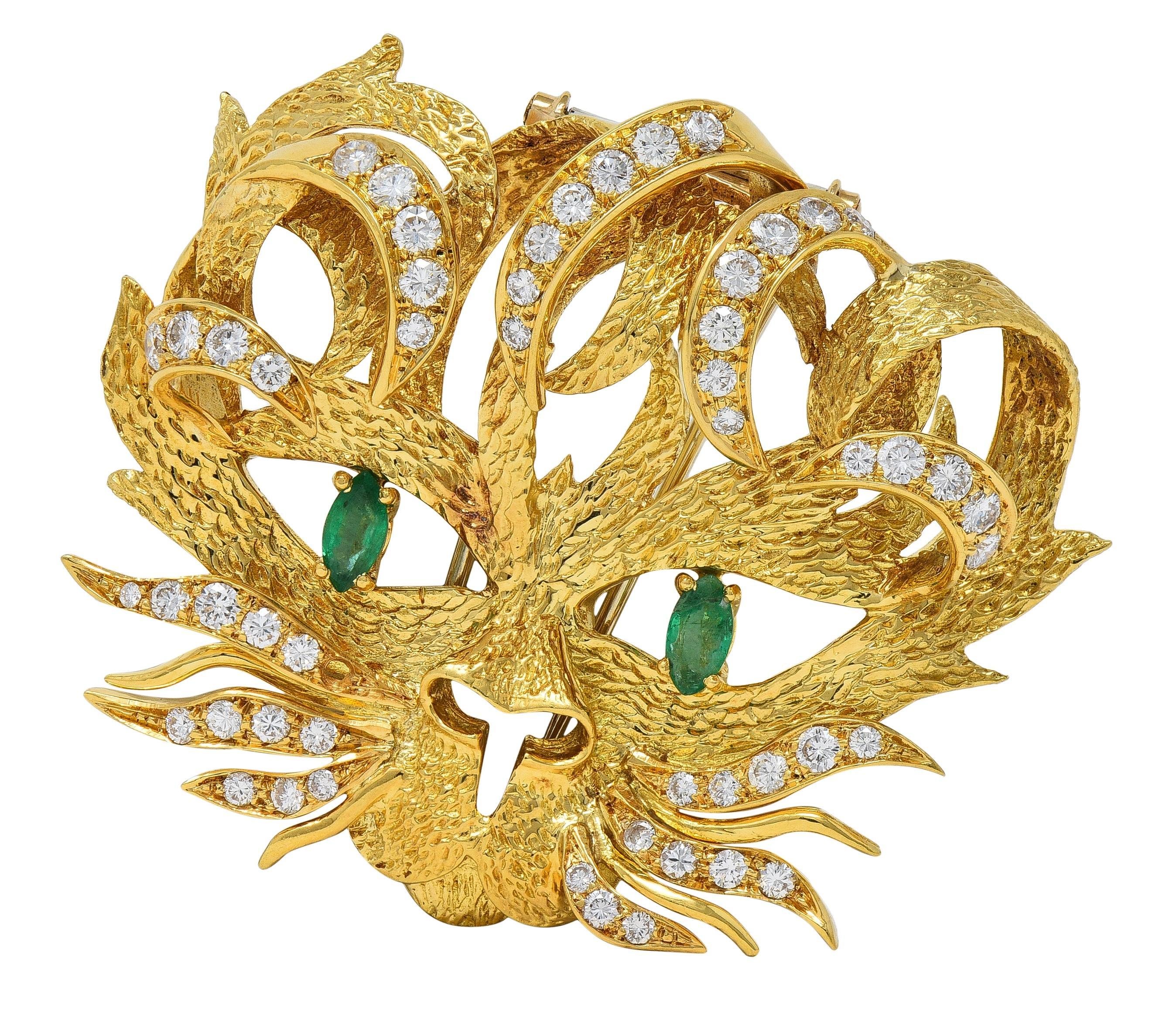 Hermès 1960's Emerald Diamond 18 Karat Yellow Gold Vintage Mistigri Cat Brooch en vente 5