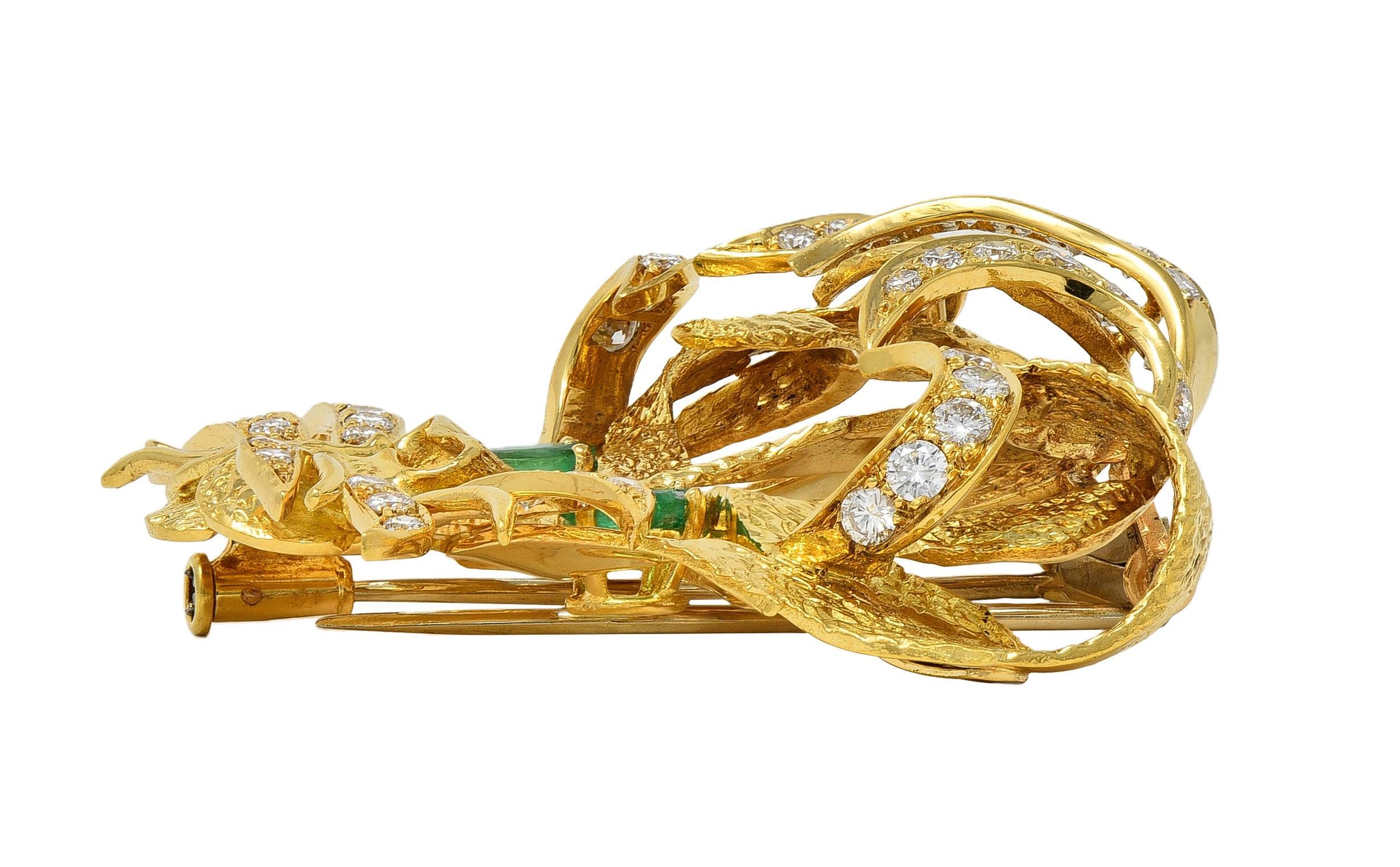 Hermès 1960's Emerald Diamond 18 Karat Yellow Gold Vintage Mistigri Cat Brooch en vente 2