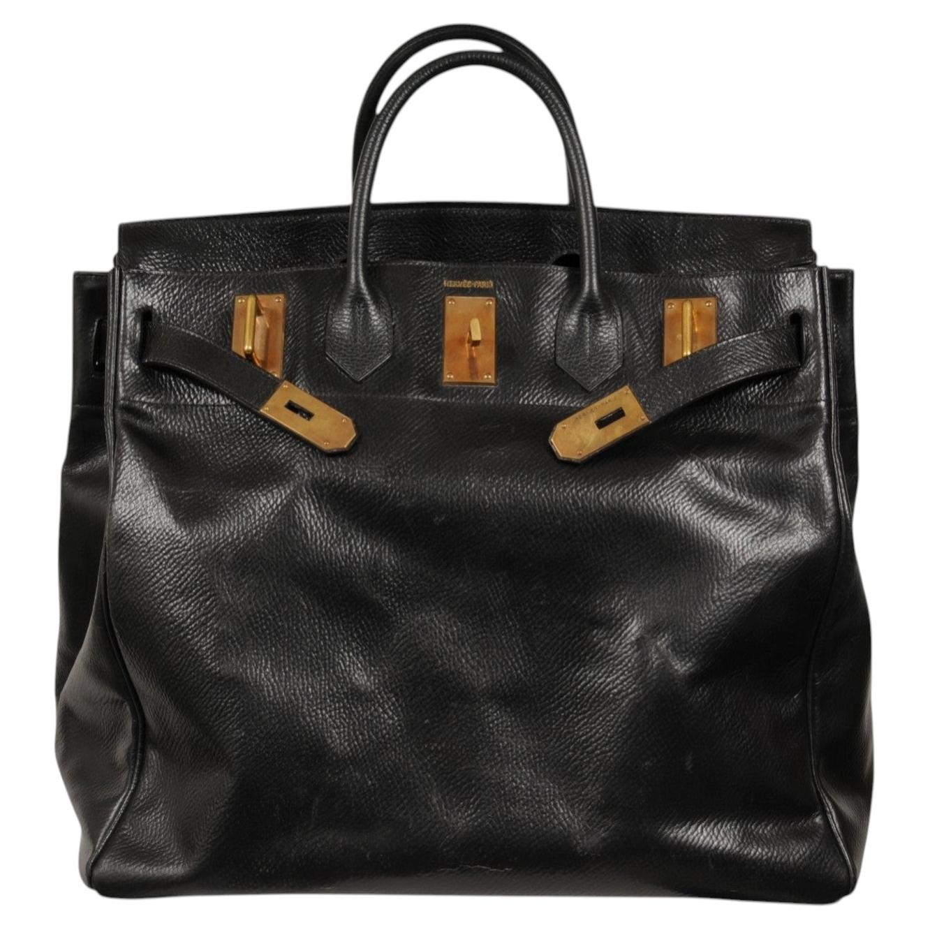 Hermès 1960s Haut à Courroies HAC 45 Birkin Black Leather Carry On Duffle