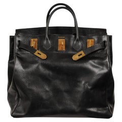 Hermès 1960s Haut à Courroies HAC 45 Birkin Black Leather Carry On Duffle