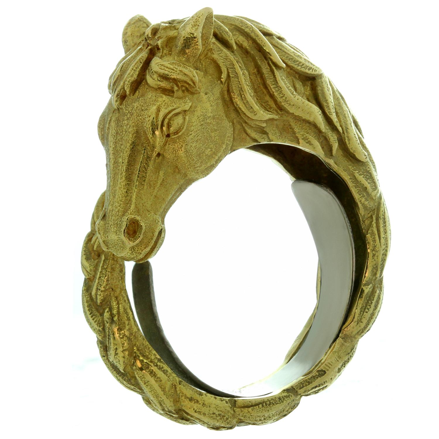Women's Hermes 1960s Horse Yellow Gold Braided Band Ring