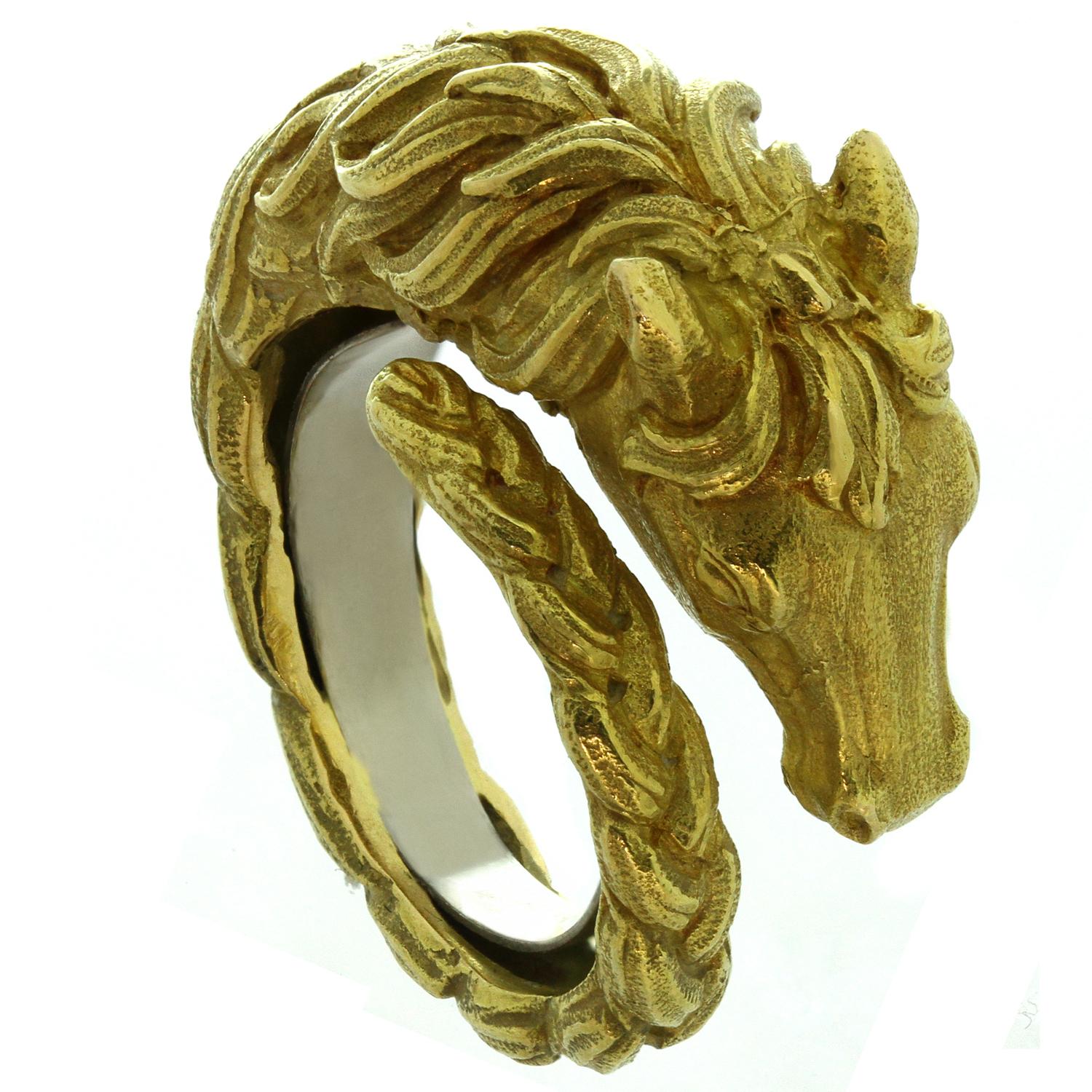 Hermes 1960s Horse Yellow Gold Braided Band Ring 1