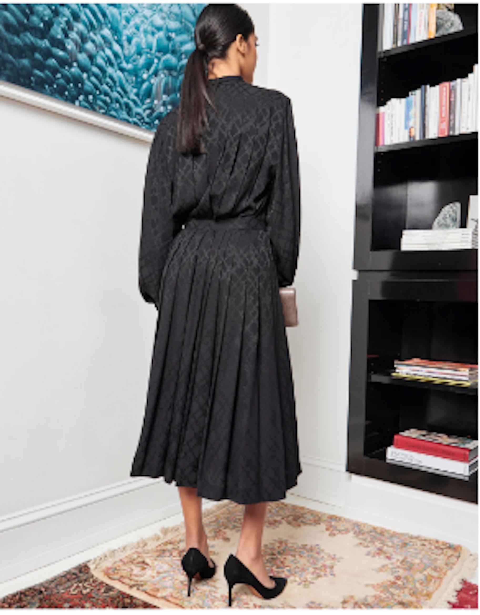 Black Hermes 1960s Pleated Skirt and Shirt For Sale