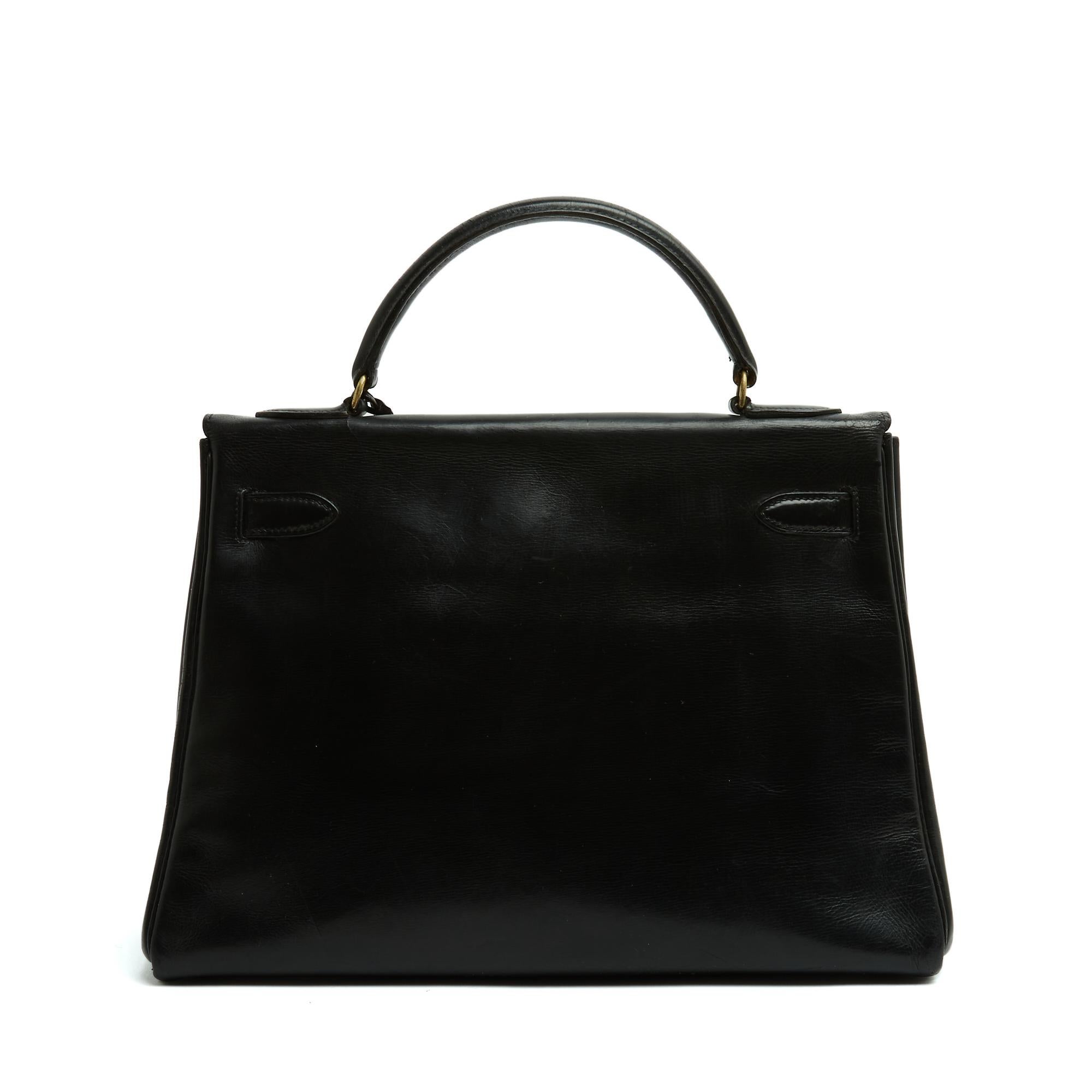 Nero Hermès 1960 Sac Kelly 32 Bandouliere Black Box Pelle Borsa a mano tracolla Hermes in vendita