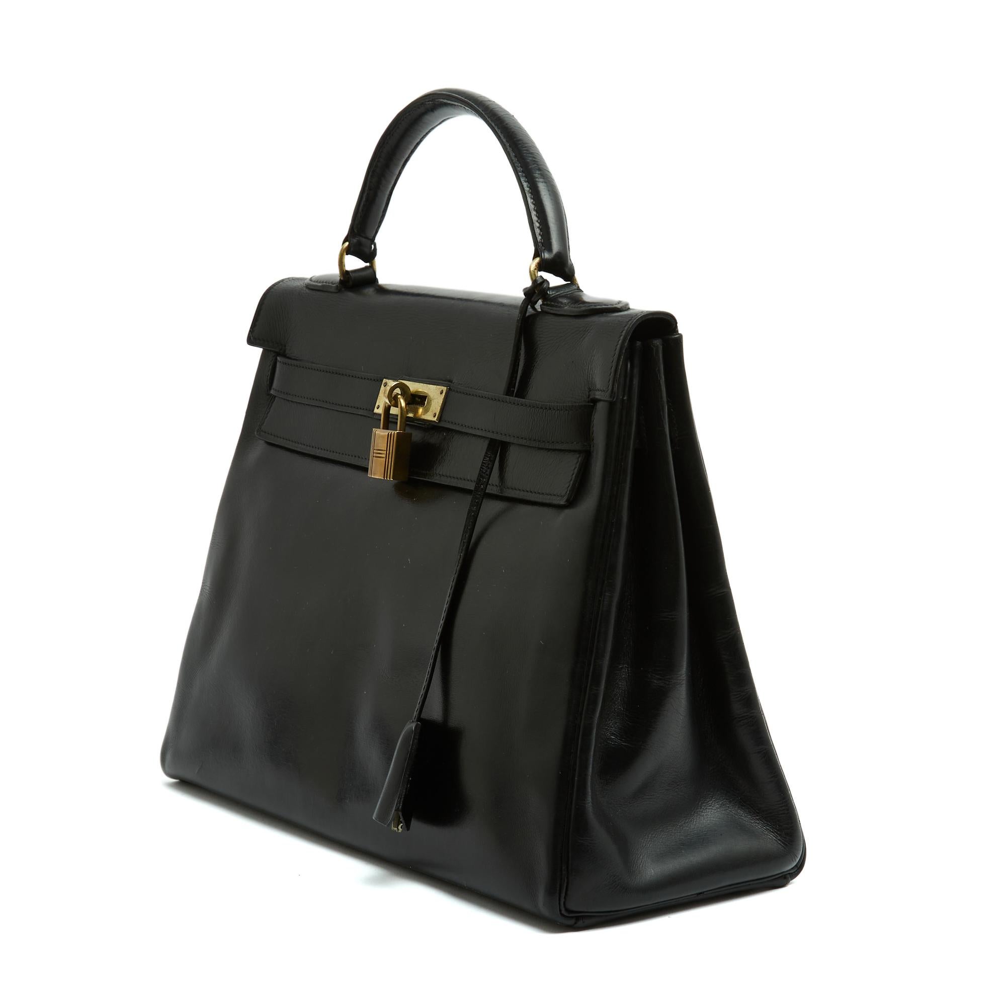 Hermès 1960 Sac Kelly 32 Bandouliere Black Box Pelle Borsa a mano tracolla Hermes In condizioni buone in vendita a PARIS, FR