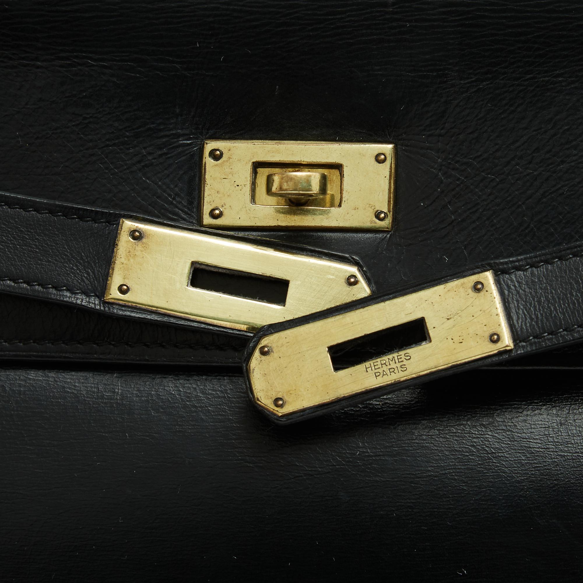 Hermès 1960 Sac Kelly 32 Bandouliere Black Box Pelle Borsa a mano tracolla Hermes in vendita 2