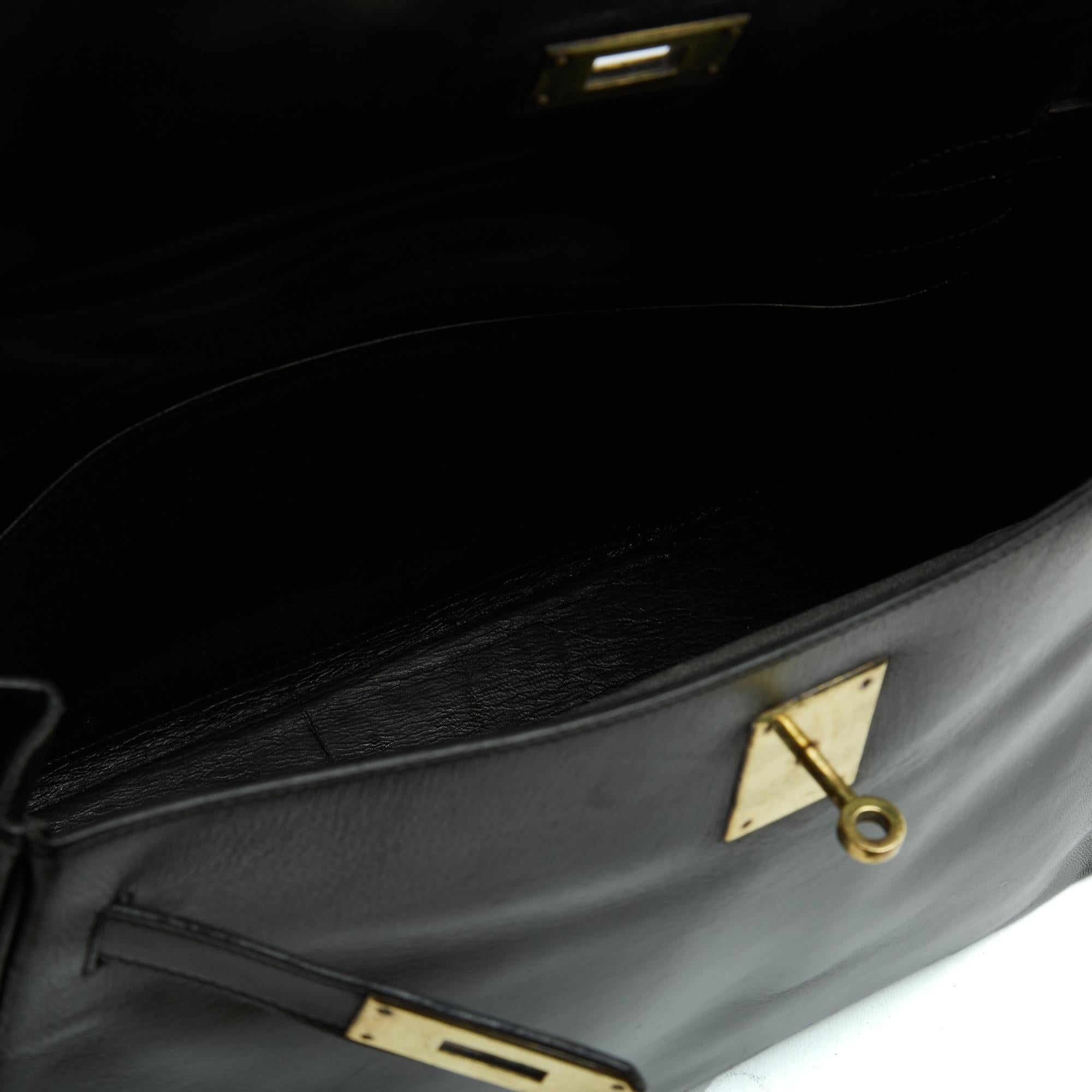 Hermès 1960 Sac Kelly 32 Bandouliere Black Box Pelle Borsa a mano tracolla Hermes in vendita 4